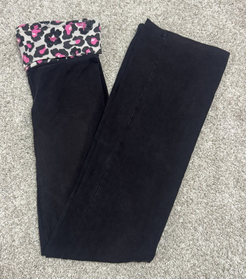 Y2K VTG Victoria’s Secret PINK Leopard Bling Fold Over Yoga Flare Leggings Sz XS